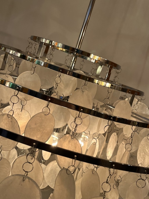Suspension vintage en nacre et opaline, lustre