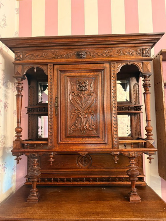 19e-eeuws Frans "Buffet à Deux Corps" – Kasten, Glass, Wood (photo 4 of 13)