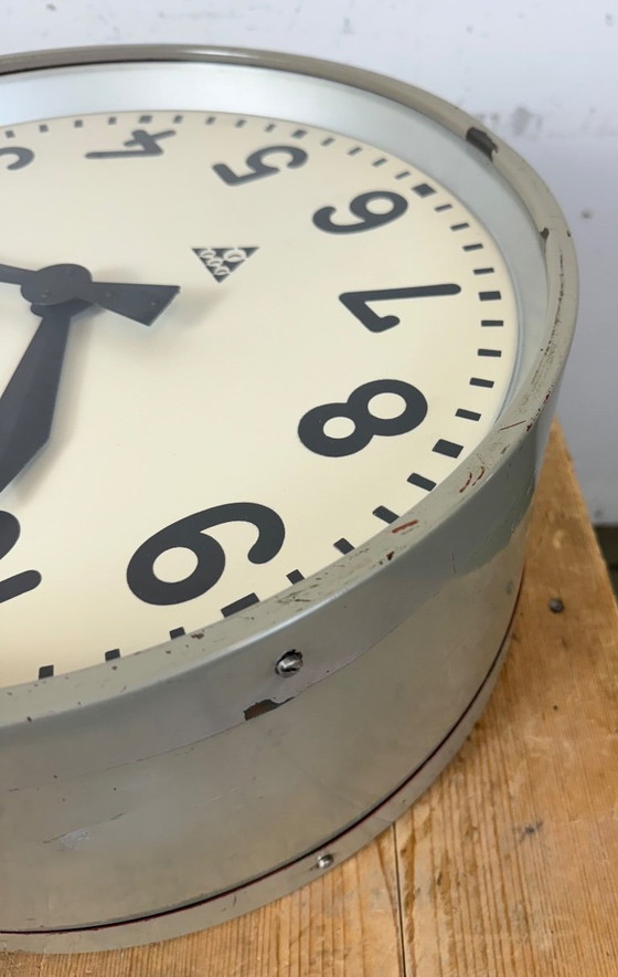 Image 1 of Large Industrial Double Sided Railway or Factory Clock from Pragotron, 1960s