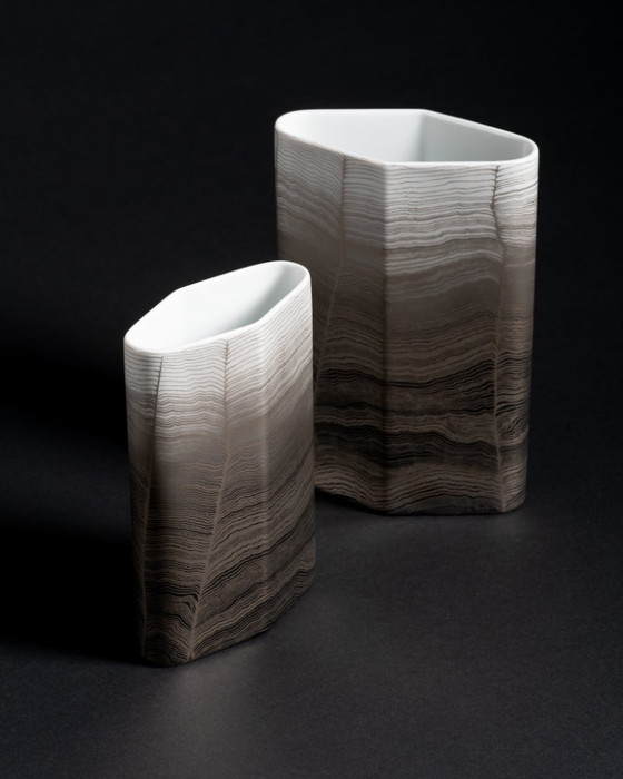 Image 1 of Glam Chic Vintage Rare Alain Le Foll × Rosenthal "Chiffon" Porcelain Vase Duo