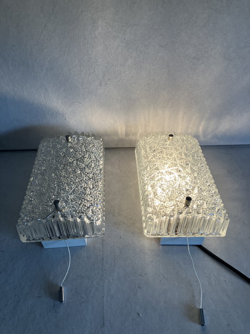 Vintage wall lamps made of ice glass by Hoffmeister Leuchten