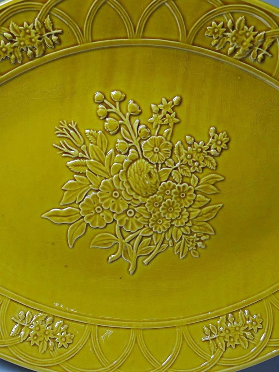 Grand plat ovale Bordallo Pinheiro en faïence jaune, Portugal – Vaisselle, Porcelaine, Vintage (photo 7 of 13)