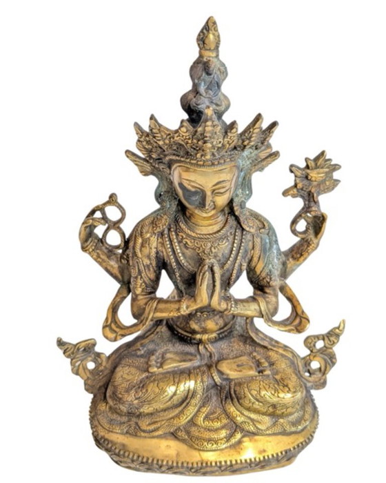 Avalokiteshvara (Chenrezig) à quatre bras en bronze doré – Himalaya – Sculptures, Gold (photo 9 of 11)