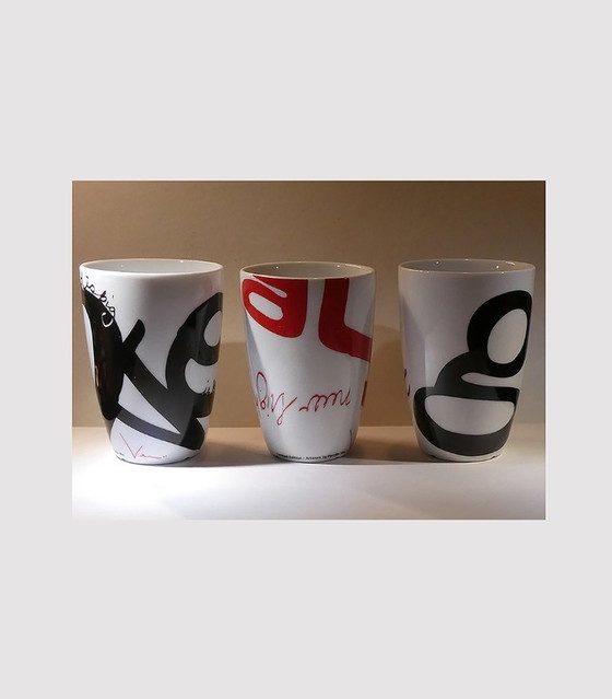 Image 1 of 3 Menu thermal mugs, design by Pernille Vea, Love series, 2 x black, 1 x red, Denmark 2000s