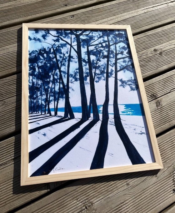 Image 1 of Oost-Indische inkt op wit fabriano papier 300g Onderwerp: Cap Coz Formaat 40x30 cm.