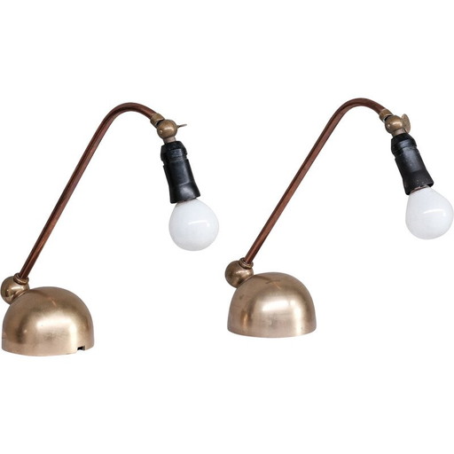 Pair of vintage brass and copper lamps, Denmark 1960s