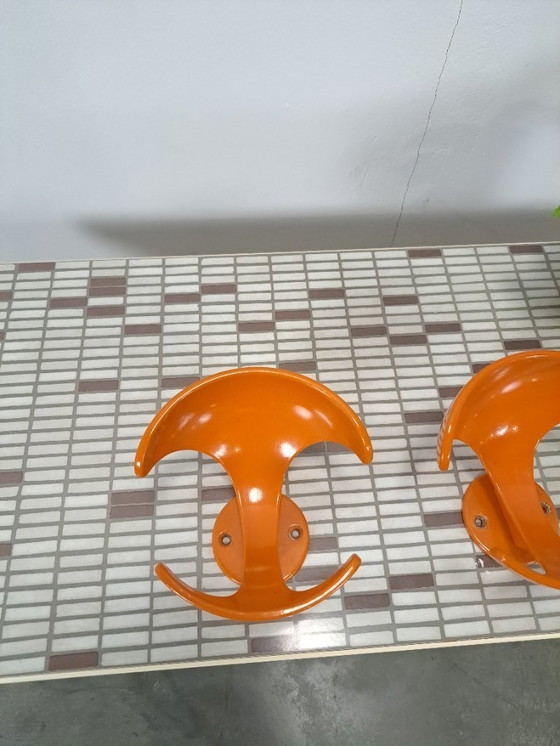 Image 1 of Set of 2 space age orange hooks, wall hook, coat rack