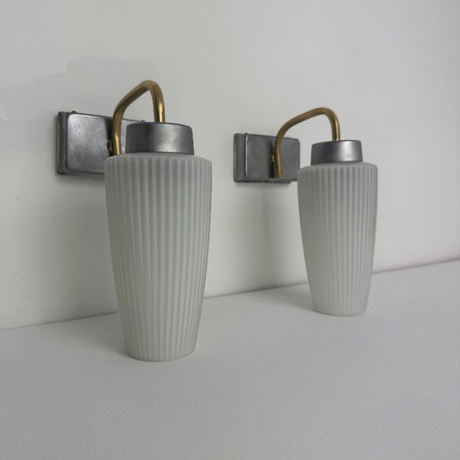 COPPIA DI APPLIQUE VINTAGE IN VETRO FLUE – wandlampen, Metal