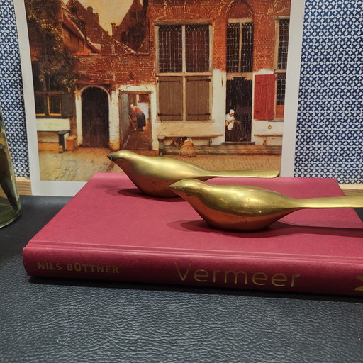 Due uccelli in ottone - decorativi, lunghi 13 cm e alti 3,5 cm