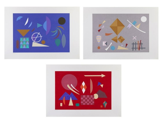 Image 1 of Otto Hofmann (Abstracción europea). Carpeta de 3 serigrafías, 1989 - Hoja 100x75 cm, Plancha 51x73 cm