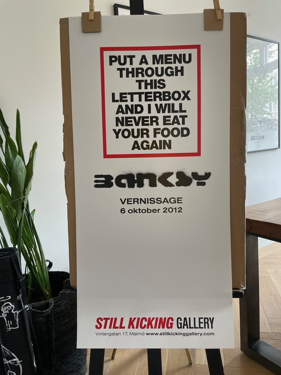 Image 1 of Affiche d'exposition Banksy, Vernissage 2012, Put a Menu, Still Kicking Gallery, Malmo