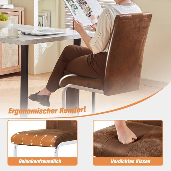 Image 1 of JYMTOM Dining Room Chairs Faux Leather Cantilever Swing Chairs Kitchen Chairs with High Backrest Chrome-Plated Metal Frame