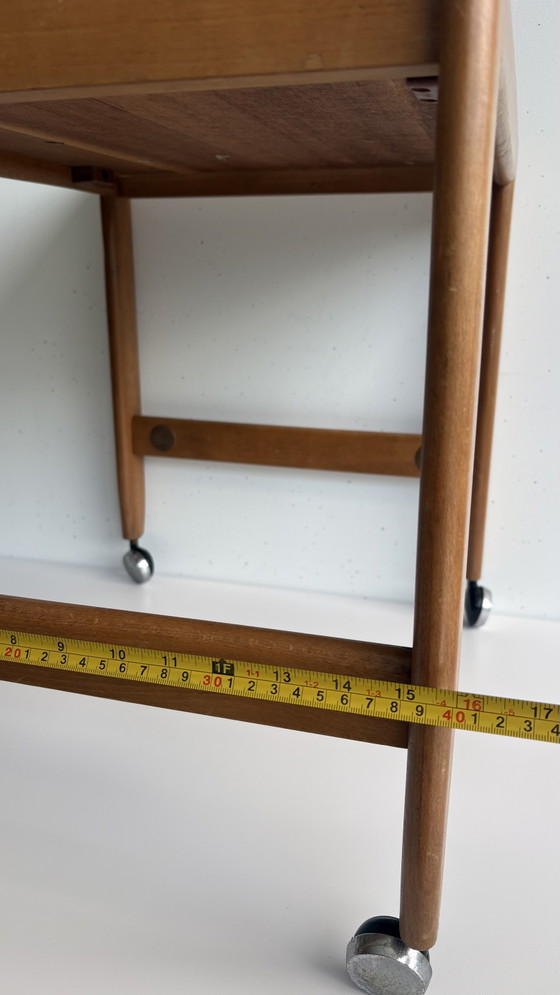 Vintage Danish design teak wood bar cart trolley 1960s, Metal, Brown (photo 13 of 15)