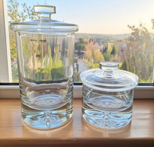 (W022) Ensemble vintage de 2 bocaux de rangement en cristal Krosno Bonny avec couvercle – Pologne