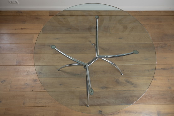 Image 1 of Tavolo da pranzo rotondo in vetro e alluminio cromato Space Age