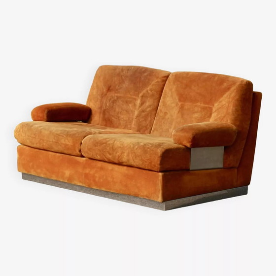 Image 1 of Canapé Orange Cuir Suédé et Acier