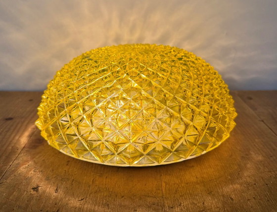 Vintage Glass Wall or Ceiling Light, 1970s, Metal, Yellow (photo 8 of 14)