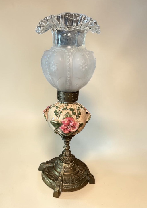 Beautiful Antique Table Lamp – tafellampen, Glass, Metal (photo 2 of 6)