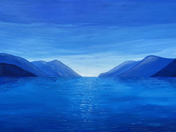 Blue Horizon - Peinture Panoramique Acrylique 40 x 100cm – Paintings & Drawings, Cotton (photo 6 of 15)