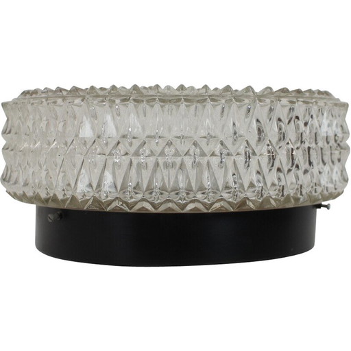 Vintage plafondlamp van metaal en glas, Tsjecho-Slowakije 1970