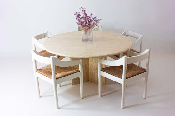 Image 1 of Grande table de salle à manger italienne en travertin, années 1970