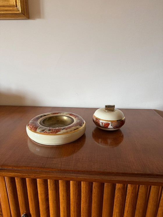 Image 1 of Tommaso Barbi, Table top smoking set, ceramic ashtray and table lighter, B Ceramiche Italy 1970