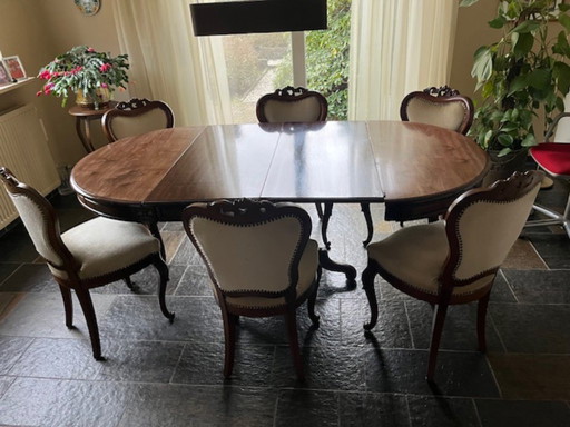 Biedermeier side table with 6 Biedermeier chairs