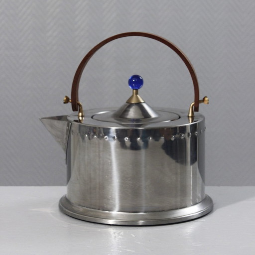 Carsten Jörgensen & Bodum Denmark - "Ottoni" stainless steel kettle 1980s Memphis design