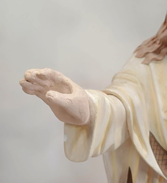 Image 1 of Large Belgian Devotional Polychrome Sacred Heart of Jesus Statue, plaster 1900s