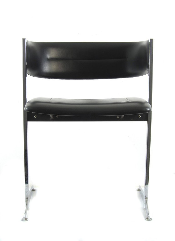 Image 1 of Chaises de salle à manger vintage élégantes des années soixante, chromées et noires.