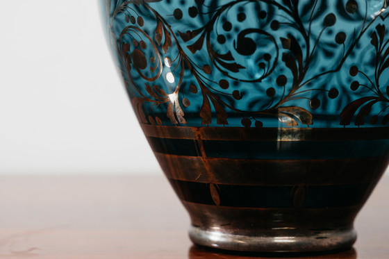 Image 1 of Glass and Silver Overlay Vase American Art Deco 1940’s Design