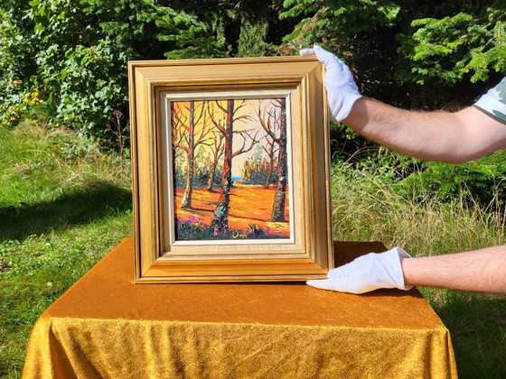 Peinture à l'huile expressionniste originale de paysage du milieu du siècle – Peintures et dessins, Toile (photo 2 of 11)