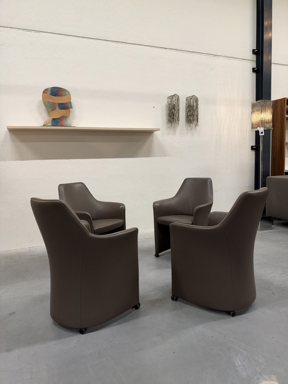 4 Leolux Lirio Esszimmerstühle braunes Leder (Foto 19 von 25)