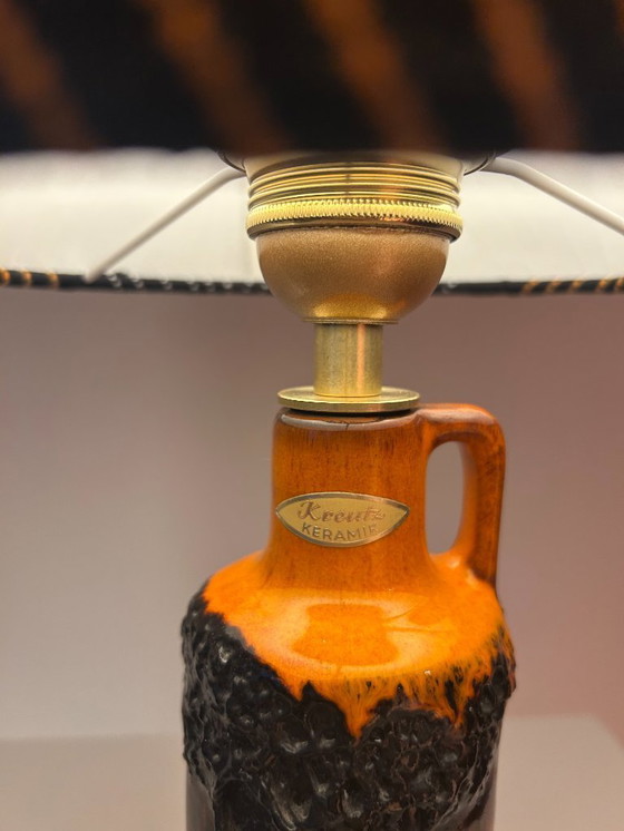 Image 1 of Wireless vase lamp upcycled from a handled vase by Kreutz Keramik and African batik fabric