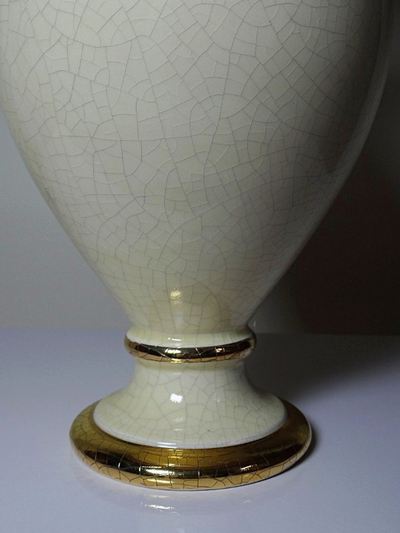 Image 1 of Crackle-glazed ivory and gold earthenware lamp, attributed to Le Dauphin, 1980s-90s