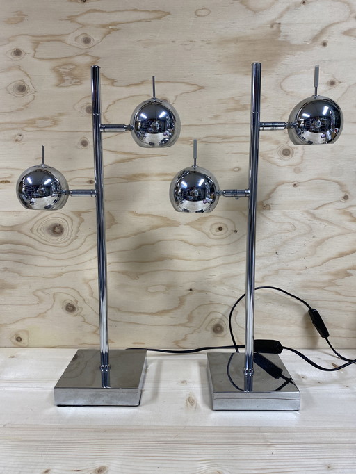 Paire vintage de lampes Seylumiere Hary Eyeball Space Age Chrome