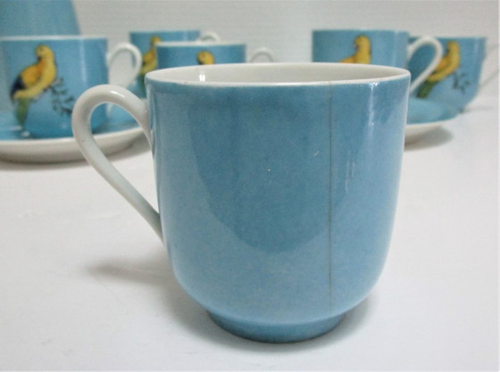 Image 1 of Limoges porcelain parakeet-decorated coffee service