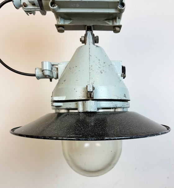 Image 1 of Grey Cast Aluminium Explosion Proof Lamp with Enameled Shade, 1970s