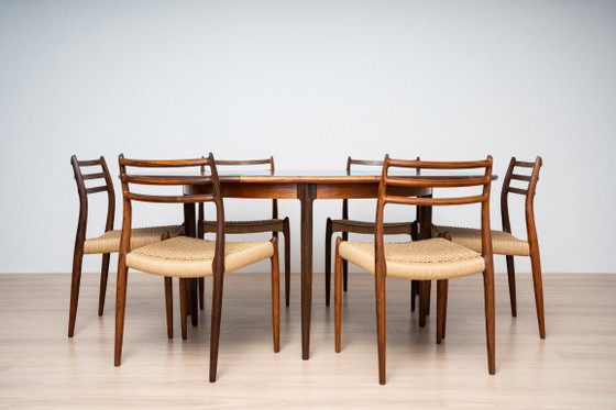 Tavolo da pranzo Niels Otto Møller Model 15 con sei sedie Model 78, J.L. Møller, Danimarca, anni '60 (photo 3 of 21)