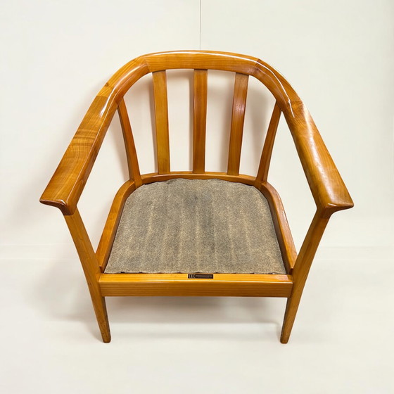 Image 1 of Wilhelm Knoll, anni '60 - Poltrona Mid-Century / sedia Senator in legno di ciliegio con rivestimento in pelle di mucca marro