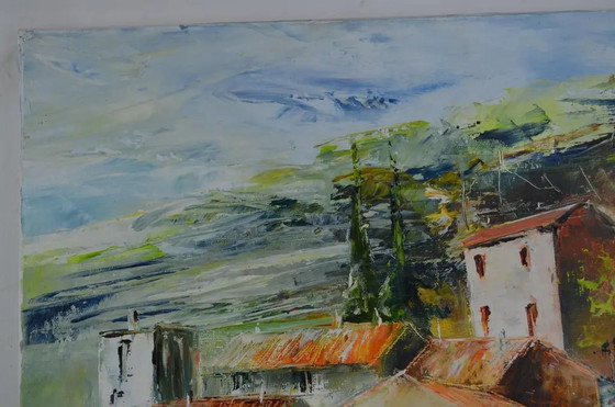 Ölgemälde von Agnes Michelin im impressionistischen Stil, spätes 20. Jahrhundert, "Dorf in Burgund, bei (photo 6 of 11)