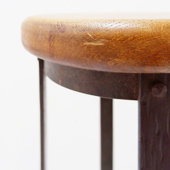 Image 1 of Pair of brutalist bar stools in oak and wrought iron, 1960s
