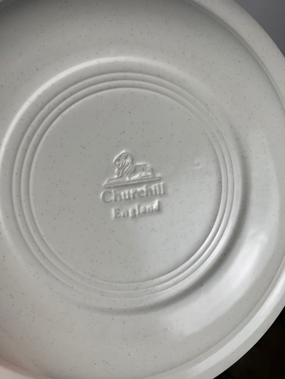 Image 1 of Vintage Churchill Engeland Dessert Borden Set - Eend Patroon & Rood/Bruin Bord, 1980/90