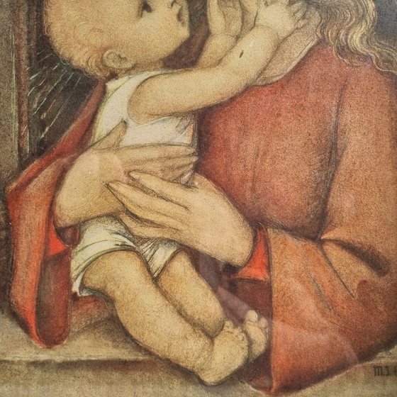 Image 1 of Deutscher Hummel/Goebel-Kunstdruck im Jugendstil: Maria mit Kindern, Kirche, Jesus, Mitte des 20. Jahrhunderts