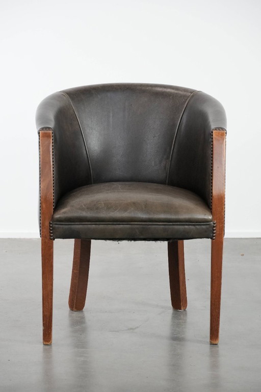 Sedia a vasca/sedia laterale in pelle di mucca e legno con una combinazione di colori bella e robusta