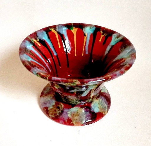 Multicolored ceramic bowl 60s Ø 26.7 cm
