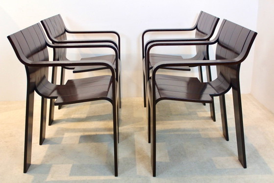 Set of four ‘Strip’ Dining Chairs with Armrests by Gijs Bakker for Castelijn (photo 2 of 14)