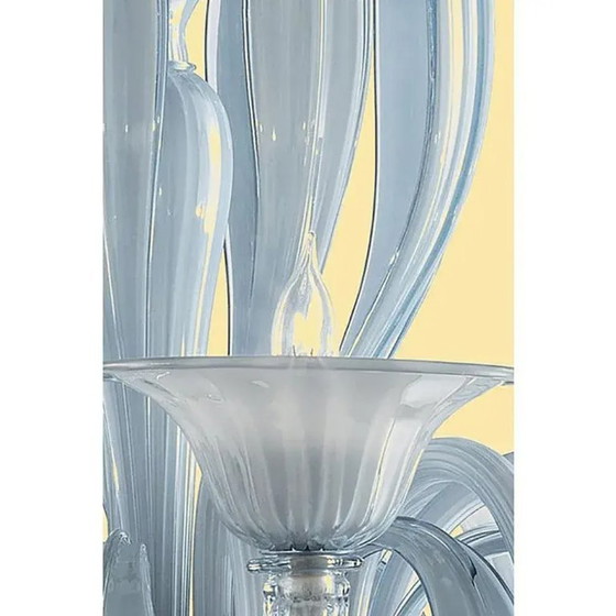 Image 1 of Lampadario in vetro di Murano color azzurro veneziano, stile Mid-Century Modern, con foglie, di Simoeng.