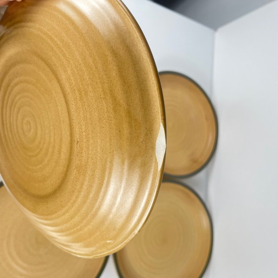 Image 1 of Set van 4 Salins-borden met groene rand, 20e eeuw