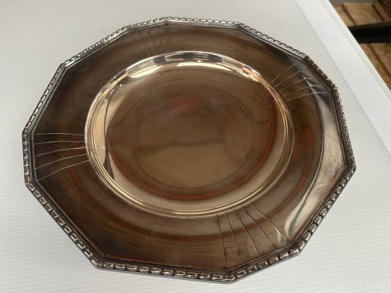 Image 1 of Coupe - Centre de Table Art-Déco en Métal Argenté Forme Octogonale